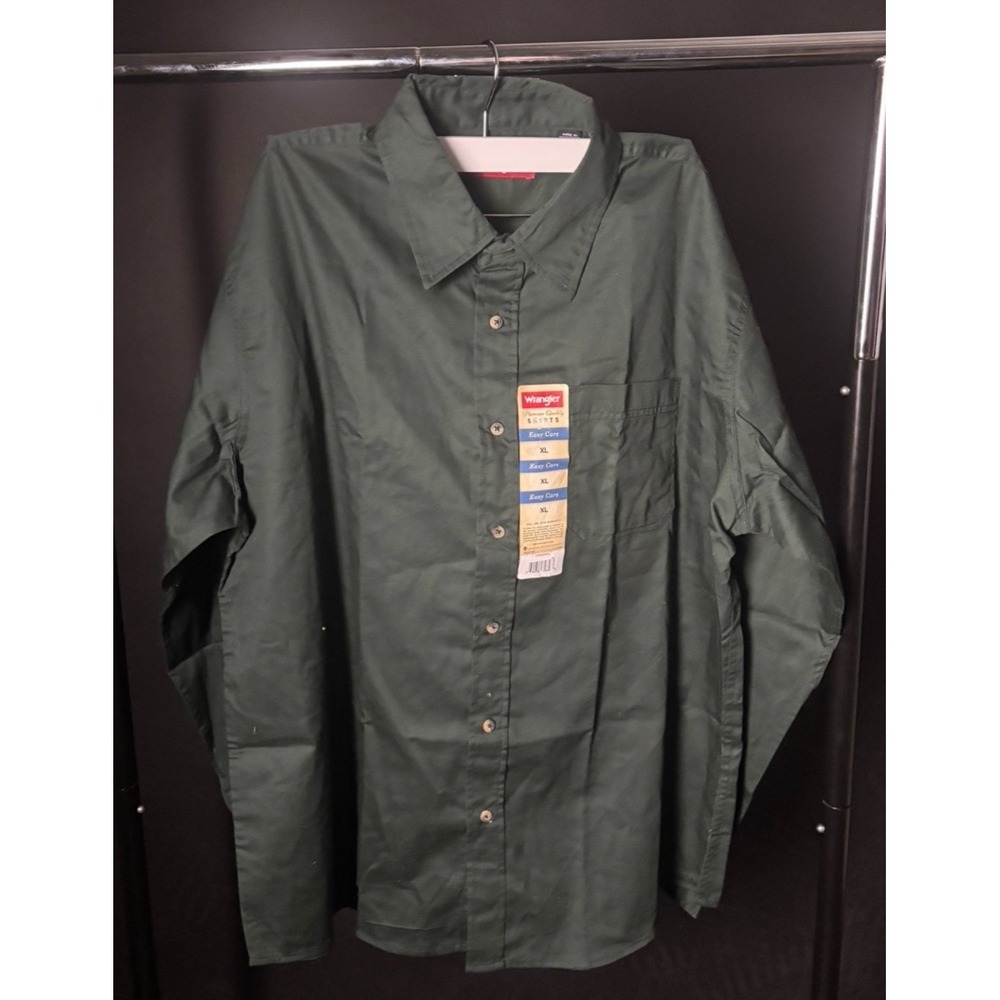 NWT Wrangler Shirt Mens XL Green Cotton Long Sleeve Patch Pockets Button-Up